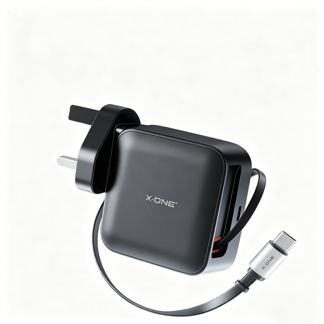 65W GaN Fast Charger Built-in Retractable USB C Cable, All-in-One Travel Wall Charger for Laptop iPhone Samsung (PD QC PPS)
