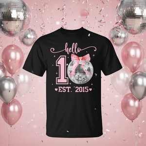 Camiseta con diseño de bola de discoteca y lazo coqueto para el 10º cumpleaños, diseño rosa, Est 2015 - Product Image 3