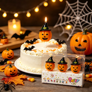 Kürbiskopf-Kerzen 3er-Pack mit Hexenhut Halloween Geburtstagstorten-Dekorationen Unparfümiertes Paraffinwachs Maßgefertigte Großhandels-Partyzubehör - Product Image 1