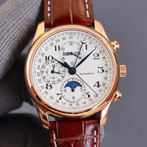 Montre Master à huit aiguilles avec phases lunaires, acier inoxydable 316, cadran de 40 mm, bracelet en cuir, résistante à l'eau jusqu'à 30 m - Product Image 2