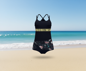 Traje de Baño Tankini para Mujer, Estampado Floral, Cuello Halter Cruzado, de Una Pieza, Spandex, Poliéster Elástico, Ropa de Playa - Product Image 2