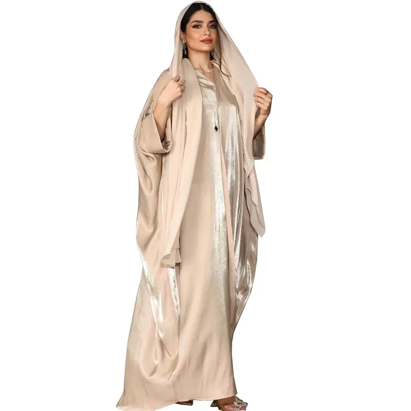 MQ059 Middle East Modern Muslim Fashion Bright Silk Bat Sleeve Robe Foreign Trade Large Women's Abaya