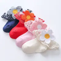 HRUN-calcetines tobilleros con volantes para bebé, de encaje de princesa con apliques de girasol, 1 par, para niños recién nacidos de 0 a 3 años