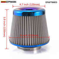 Filtro de Aire para Motor de Acero Inoxidable EPMAN, 3 Pulgadas, Redondo, Cónico, Universal, Kit de Admisión de Aire Frío, Filtro de Cono, Color Azul Quemado, EPAF76NEO