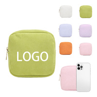 Mini sac de maquillage carré de couleur unie à la mode en gros personnalisé sac cosmétique portable en velours côtelé doux avec fermeture à glissière