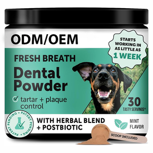 Deodorante per l'alito per cani polvere dentale per la pulizia dei denti della placca dalle cure dentistiche per il rimozione del tartaro per i denti postbiotici - Product Image 1