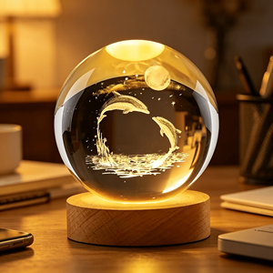 Customizable 6cm Glass Ball 3D Laser Engraved Animal Series Wooden LED Night <b>Light</b> for Home Decoration - Product Image 2