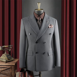 <span class=keywords><strong>Costume</strong></span> <span class=keywords><strong>Homme</strong></span> Uni Croisé 2 Pièces Coupe Slim Style Britannique pour Affaires, Cérémonies, Mariages, Marié et Garçons d'Honneur (Blazer et Pantalon) - Product Image 5