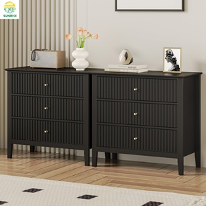 Sunrise Modern 30-Inch <strong>Tall</strong> Oak Nightstand Dresser <strong>Set</strong> 2 Fluted Chest <strong>Drawers</strong> Timeless Minimalist Design MDF Construction for - Product Image 1