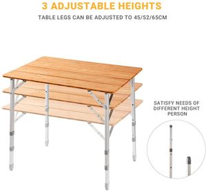 <span class=keywords><strong>Table</strong></span> de camp multifonctionnelle à hauteur réglable pour l'extérieur avec pieds en alliage d'aluminium <span class=keywords><strong>Table</strong></span> de <span class=keywords><strong>camping</strong></span> pliable en bois et <span class=keywords><strong>bambou</strong></span> à quatre volets - Product Image 2