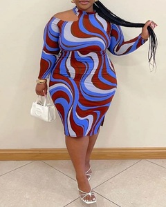 Nuovi prodotti <span class=keywords><strong>taglie</strong></span> forti <span class=keywords><strong>abbigliamento</strong></span> donna lavorato a maglia stampa grafica Slim Fit comodo abito aderente alla moda - Product Image 1