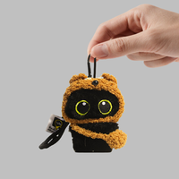 Porte-clés en peluche chat noir mignon, dessin animé, durable, avec capuche amovible en crochet, poupée chaton douce et rembourrée, breloque de sac, pendentif pour sac à dos