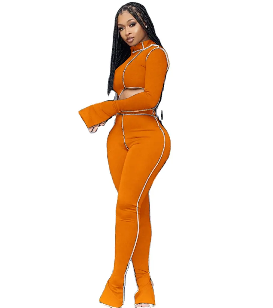 2021 Fashion Outfits Women Two Pieces Long Sleeve Crop Top & Long Pants Tight Yoga Suit Sport Wear Ladies Sweatsuits 2 Piece