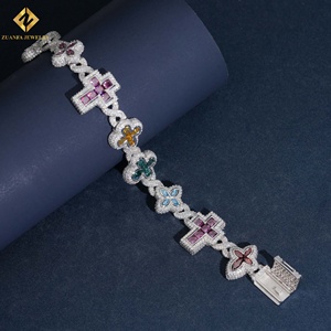 ZUANFA JEWELRY 925 <b>Silver</b> Rhodium Plated Moissanite Cross <b>Cuff</b> <b>Bracelet</b> Luxury Iced Out Unisex Colored Moissanite <b>Bracelet</b> - Product Image 3