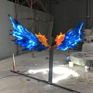 유리 섬유 보라색 날개 드래곤 스케일 동상 야외 광장 대형 날개 모델 수지 섬유 예술과 공예 장식품