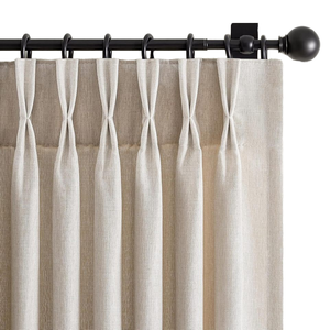 Pinch Pleated Linen <strong>Curtains</strong> for French Window Modern All-Season Living Room Natural Birch Blackout <strong>with</strong> <strong>Hooks</strong> - Product Image 2