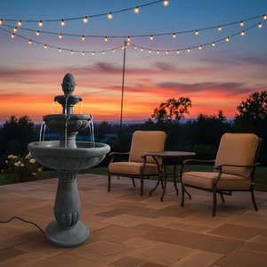 מזרקת מים חיצונית בעבודת יד, בעלת 3 קומות, מופעלת באנרגיה סולארית, עם קישוט אננס משרף, לעיצוב פטיו וחצר. - Product Image 3