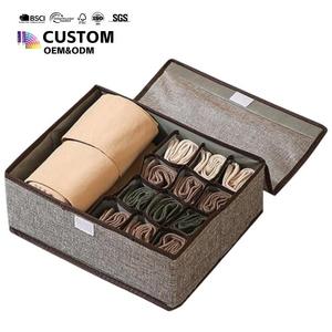Foldable High Quality Linen Fabric Closet <strong>Drawer</strong> Organizer Storage <strong>Box</strong> <strong>Divided</strong> Space Clothes Underwear Bra Storage <strong>Box</strong> - Product Image 1