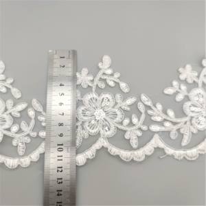 Tissu en organza brodé de sequins pour robes de mariée, dentelle blanche pour bordure, mode féminine - Product Image 2