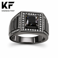 Cincin Signet Pria Perak 925 Custom dengan Ukiran Inisial dan Moissanite