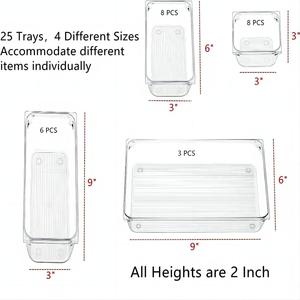 Set moderno da 25 pezzi scatola di immagazzinaggio trasparente per PC organizzatore di cassetti da <span class=keywords><strong>scrivania</strong></span> gioielli per il trucco del bagno per la cucina Gadget di stoccaggio - Product Image 4