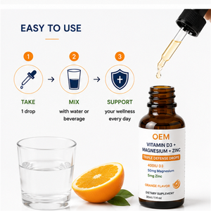 Gotas Líquidas de Vitamina D3, Magnesio y Zinc OEM, Sabor Naranja, Triple Defensa, Apoyo Inmunológico, Óseo y del Estado de Ánimo, Suplemento Oral en Gotas - Product Image 4
