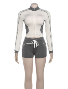 ชุดเซ็ต 2 ชิ้น คอลเลคชั่นใหม่ล่าสุด ฤดูใบไม้ร่วง Kliou K24S54894 เสื้อแขนยาวติดซิป ชุดลำลองสำหรับผู้หญิง - Product Image 6