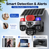 Caméra solaire extérieure Wistino 4G avec carte SIM, trois objectifs PTZ, rotation panoramique/inclinaison/zoom à 360 degrés, étanche IP66, 12MP HD, alimentée par énergie solaire, pour ferme, AOV