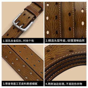 Cinturón de Cuero Vacuno de Primera Calidad Tiyo para Hombre, Estilo Vintage, Hebilla Plateada, Cuero Genuino Duradero, Cinturón Trenzado de 3.5 cm para Jeans - Product Image 6