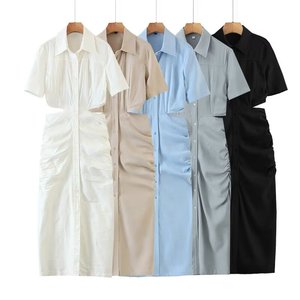 SHENZHU Robe MIDI Chic et Tendance pour Femme 2025 – Nouvelle Collection, Manches Courtes et Taille Dénudée, Style Vintage, Robe Femme - Product Image 1