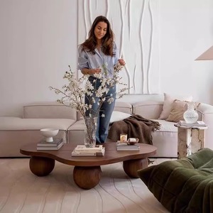 Tavolino da Caffè Moderno ed Ecologico in Legno Massello, Design <span class=keywords><strong>Mobile</strong></span>, Colore Noce Francese, Arredamento per <span class=keywords><strong>Soggiorno</strong></span> - Product Image 2