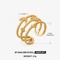Cincin Baja Tahan Karat Tiga Lapis Motif Bulan dan Bintang Gaya Eropa dan Amerika, Cincin Baja Titanium Sederhana yang Personal dan Serbaguna