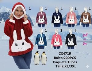 Sweat-shirt à capuche en polaire pour femme CASOVALD CX471R avec appliqué de personnage, pull d'hiver 100 % acrylique respirant, coupe classique - Product Image 3