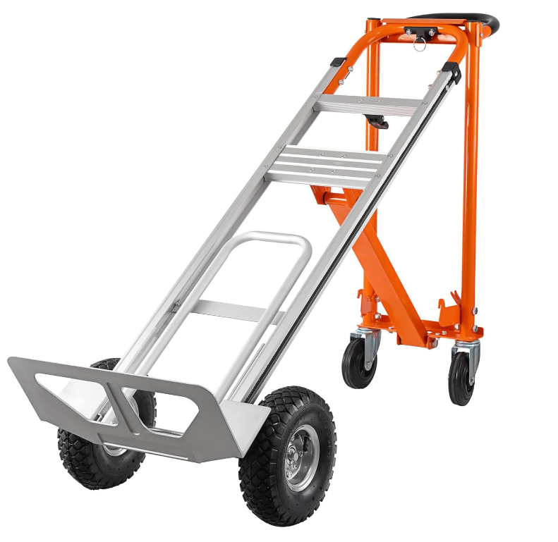 Heavy Duty 1000 Lbs Capacity 4-in-1 Industrial Folding Dolly Cart with 10  Rubber Wheels Aluminum Hand Truck