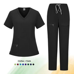 Women Scrub Set Split Knitted Moisture Wicking Hospital Uniforms For Nursing Assistant Surgical Workwear Short Sleeve - Product Image 5