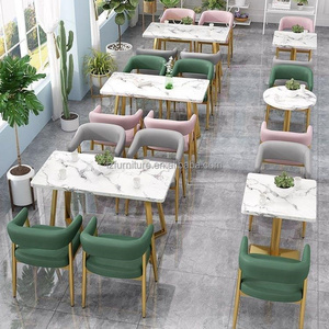 Wholesale Modern bar Restaurant Furniture Sets Cafe Fast Food Booth Seating Sofa Golden Metal <b>Dining</b> Tables and <b>Chairs</b> Set - Product Image 3