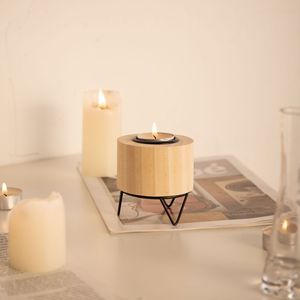 Wooden Tea Light Holder Round 8x8 Natural Wood Color Home Decoration - Product Image 3