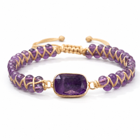 Bracelet en cristal tressé réglable tendance pour femme, style bohème, avec pierres naturelles en forme de cœur, pierres de guérison naturelles