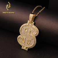 Colgante Personalizado con Símbolo de Dólar, Totalmente Cubierto de Diamantes de Laboratorio, Oro de 14K, Estilo Hip Hop, Amuleto con Símbolo de Dinero, Joyería Urbana Unisex