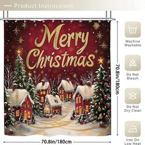 Cortina de Ducha de Poliéster con Diseño de Pueblo Navideño Rojo y Nieve, Impresión Digital Personalizada, Impermeable, Venta al Por Mayor, Moderna - Product Image 3