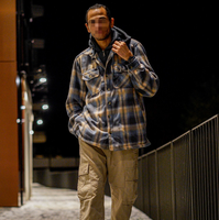 Herren Freizeitjacke mit Jacquardmuster, Fleecefutter, Karomuster, Knöpfen, individuellem Logo, winddicht, Winter, Langarm, Kapuzen-Cardigan, reguläre Passform