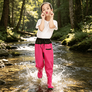 Senshuo OEM Salopettes de pêche en PVC personnalisées pour enfants, à cordon de serrage à la taille, avec poche latérale zippée et <span class=keywords><strong>bottes</strong></span> intégrées, pour activités en eau peu profonde - Product Image 1