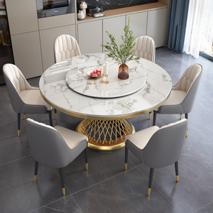 Juego de Comedor de Lujo Moderno con Mesa Redonda de Mármol y Sillas para <span class=keywords><strong>4</strong></span>, 6 u 8 Personas, de Piedra Sinterizada y Metal, Muebles Completos para Comedor de Diseños Clásicos - Product Image 3