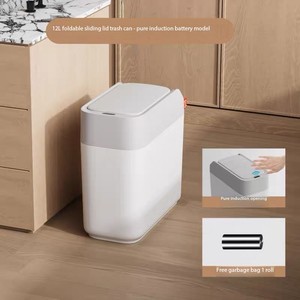 12L coperchio scorrevole Smart pattumiera in plastica intelligente <span class=keywords><strong>bidone</strong></span> della spazzatura con aspirazione che appoggia il sacco della spazzatura per uso ufficio cucina bagno - Product Image 3