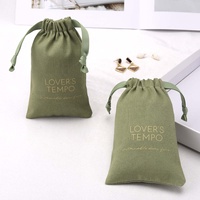 Logo personnalisé imprimé vert coton lin grattoir sac à poussière Promotion cordon mousseline pochette cadeau en gros