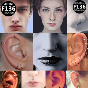 Anneau de nez en titane F136 avec incrustation de zircon en forme de cœur, bijoux de piercing 8mm 10mm 12mm - Product Image 2