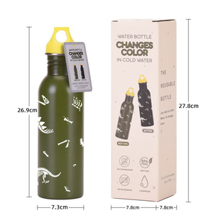 Bouteille d'eau de luxe 2026 à changement de couleur, vente en gros, logo personnalisé, 750 ml, motif dinosaure, bouteille en acier inoxydable sensible au froid - Product Image 1