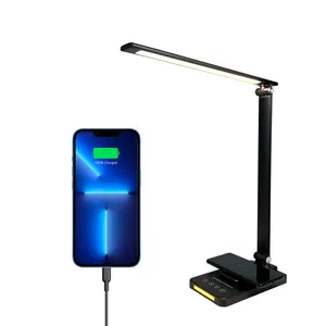 Multifunktion aler Augenschutz USB-Ladeans chluss Studie LED-Tisch lampe Luxus-Lese schreibtisch Schwarze Schreibtisch lampe mit kabellosem Ladegerät