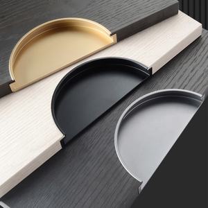 Gagang Kabinet Tersembunyi Modern Semi Bulat Tarik Emas Hitam Gaya Asia Baru untuk Perlengkapan Lemari Laci Gagang Tarik Slot Tersembunyi - Product Image 3