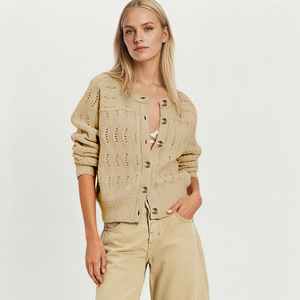 Cardigan boutonné pour femme, coupe ample, couleur unie, tricot anti-boulochage, style décontracté - Product Image 2